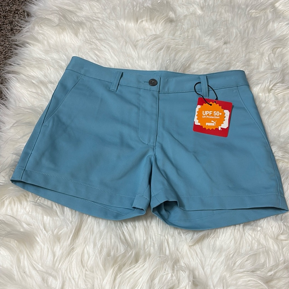 NWT Puma Youth Girls Blue Dusty Aqua Shorts Size M